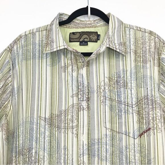 Prana Slim Fit Button Down Short Sleeve Paisley Stripe Print Shirt - Picture 2 of 15